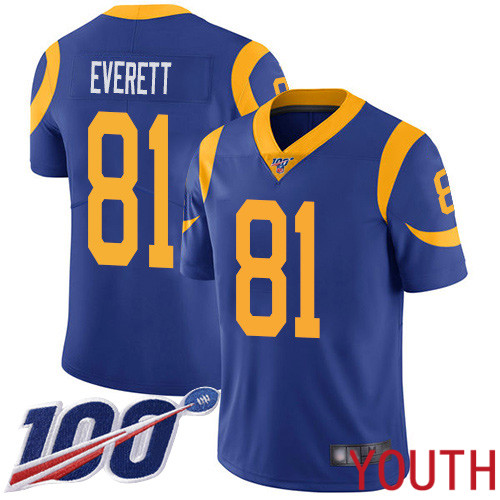 Los Angeles Rams Limited Royal Blue Youth Gerald Everett Alternate Jersey NFL Football #81 100th Season Vapor Untouchable